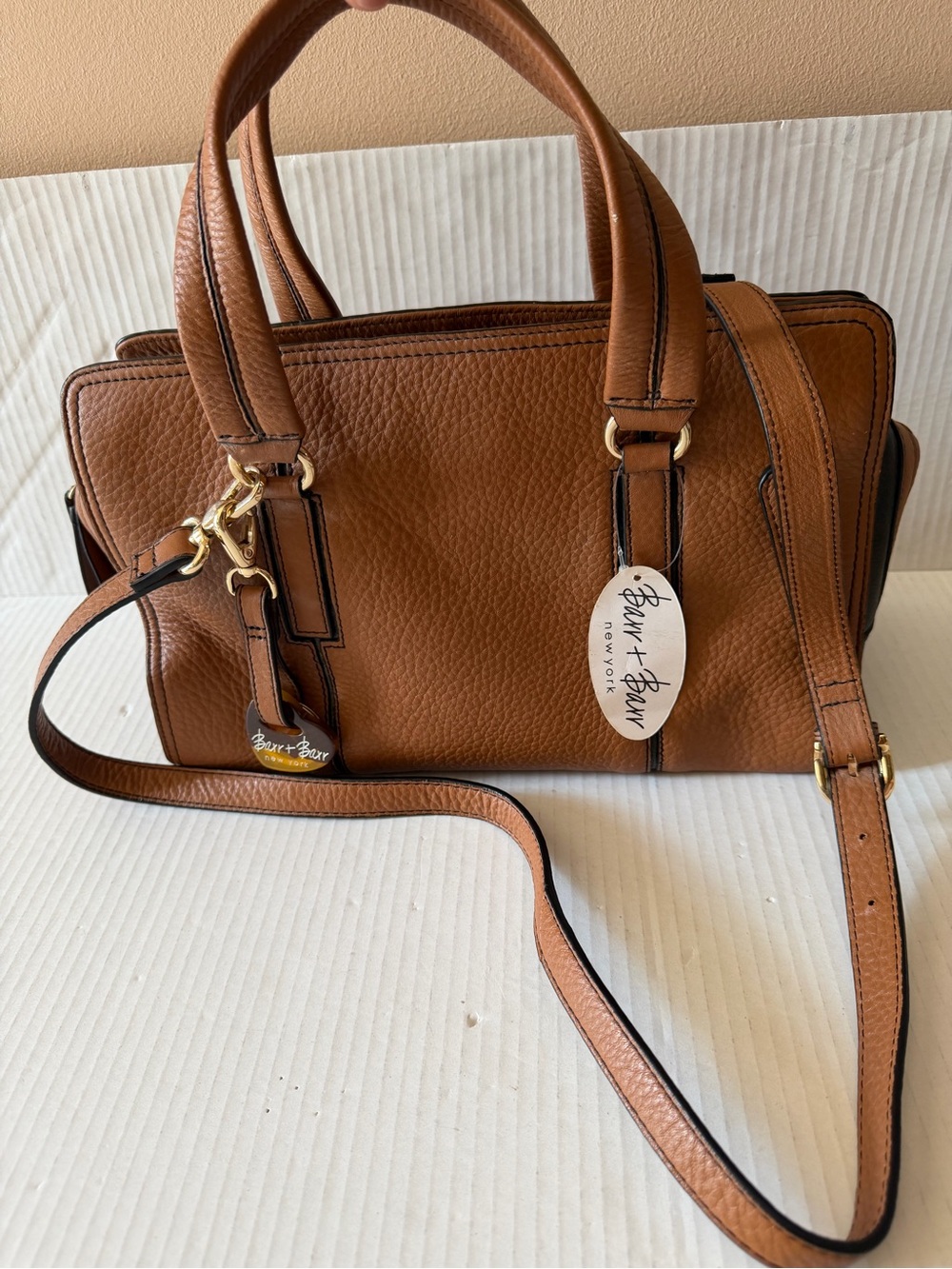 Barr-Barr New York Brown Pebble Black Leather Shoulder Bag Satchel New